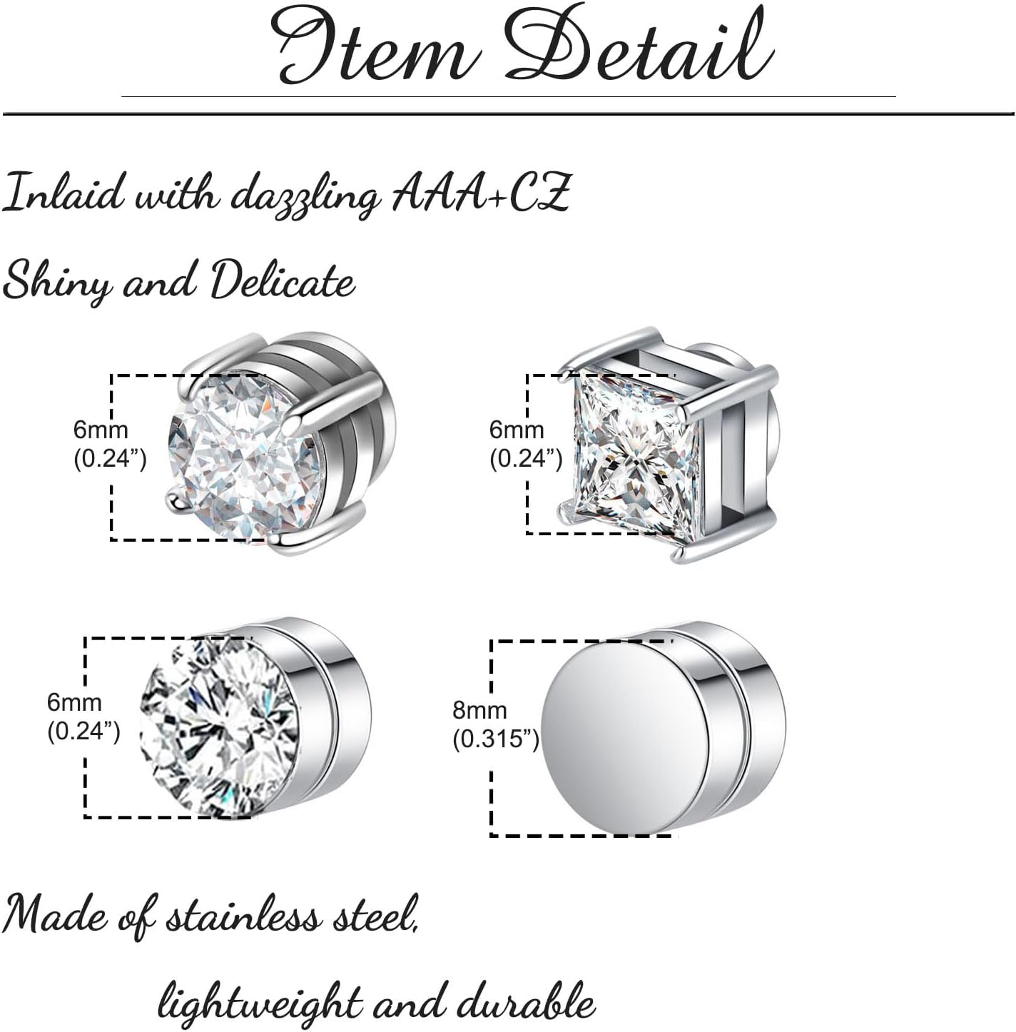 Detalle de Besyvvin 8 Stück Magnetischer Fake-Ohrschmuck – Kein Piercing, Edelstahl, Zirkonia