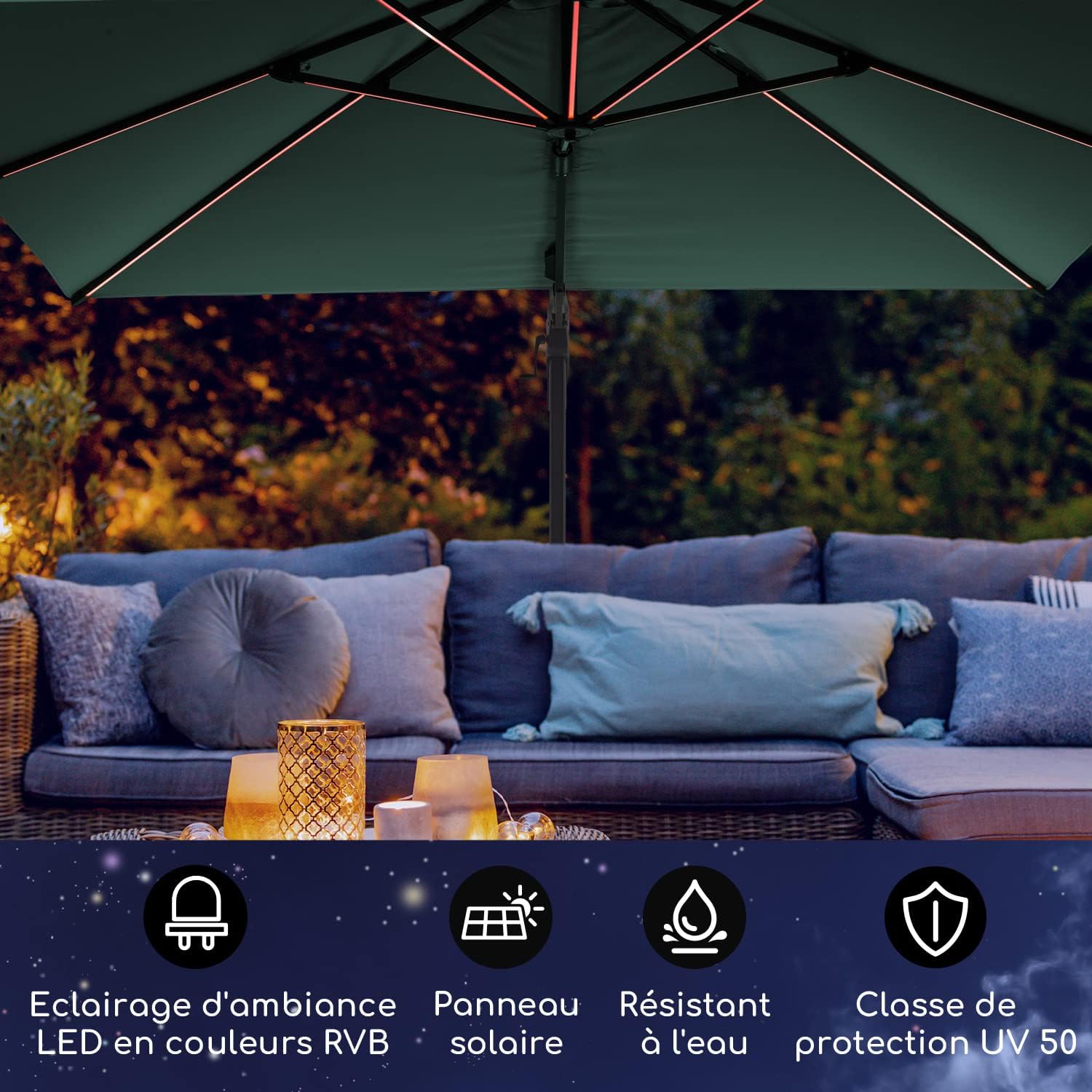 Thumbnail 1 de Blumfeldt Parasol de jardin et balcon avec panneaux solaires et éclairage LED