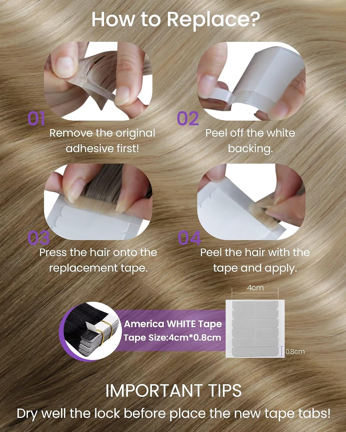 Detalle de LaaVoo Tape-In Hair Extensions: 20-inch Remy Human Hair Ombre (Brown to Ash Blonde) – 50g, 20pcs