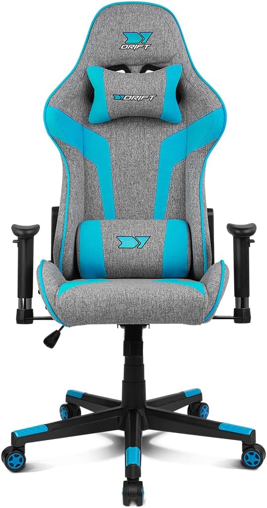 Detalle 2 de DRIFT DR90 gamingstol i grått och blått tyg med 2D-armstöd och kuddar