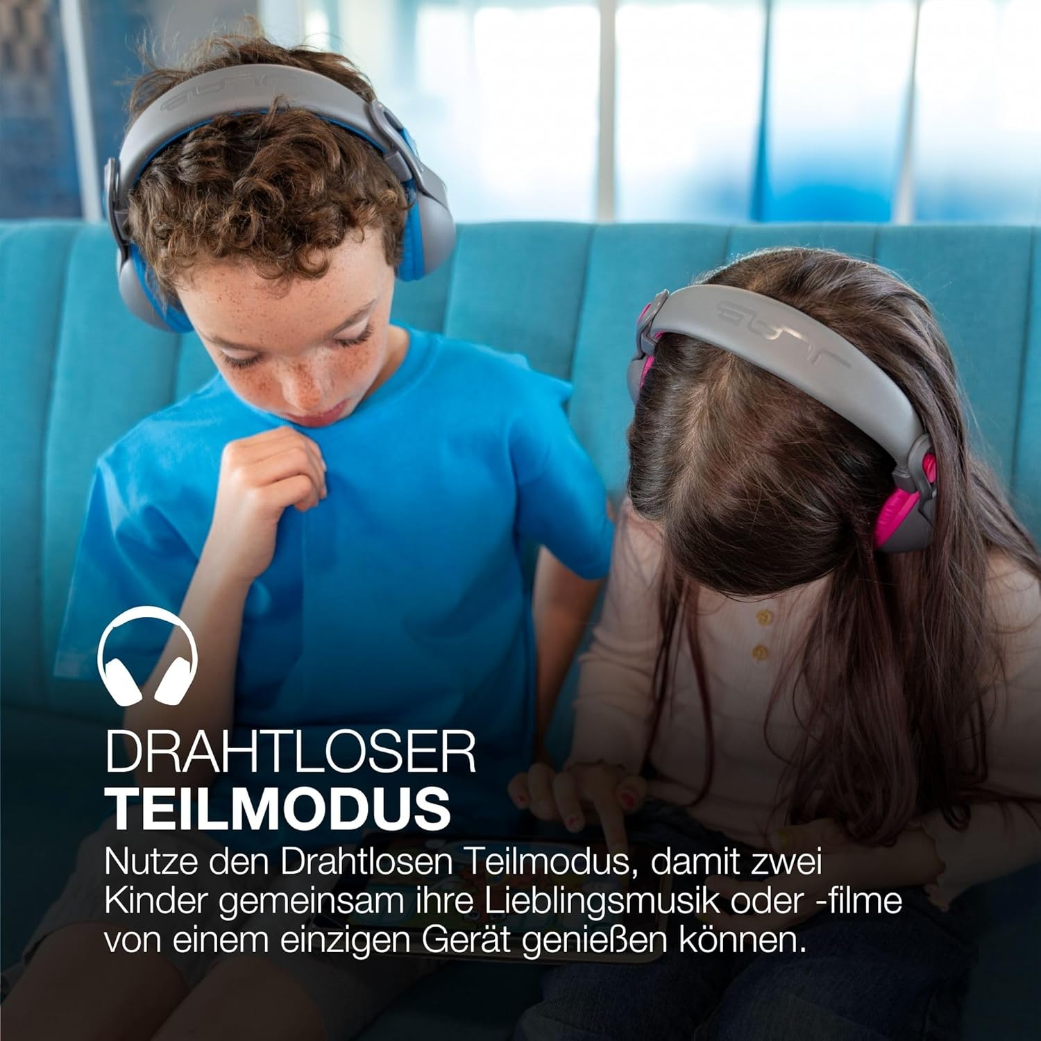 Thumbnail 4 de JLab JBuddies Studio 2: lauterkeitsicherer Kinder-Kopfhörer (kabellos & kabelgebunden) Grau/Blau