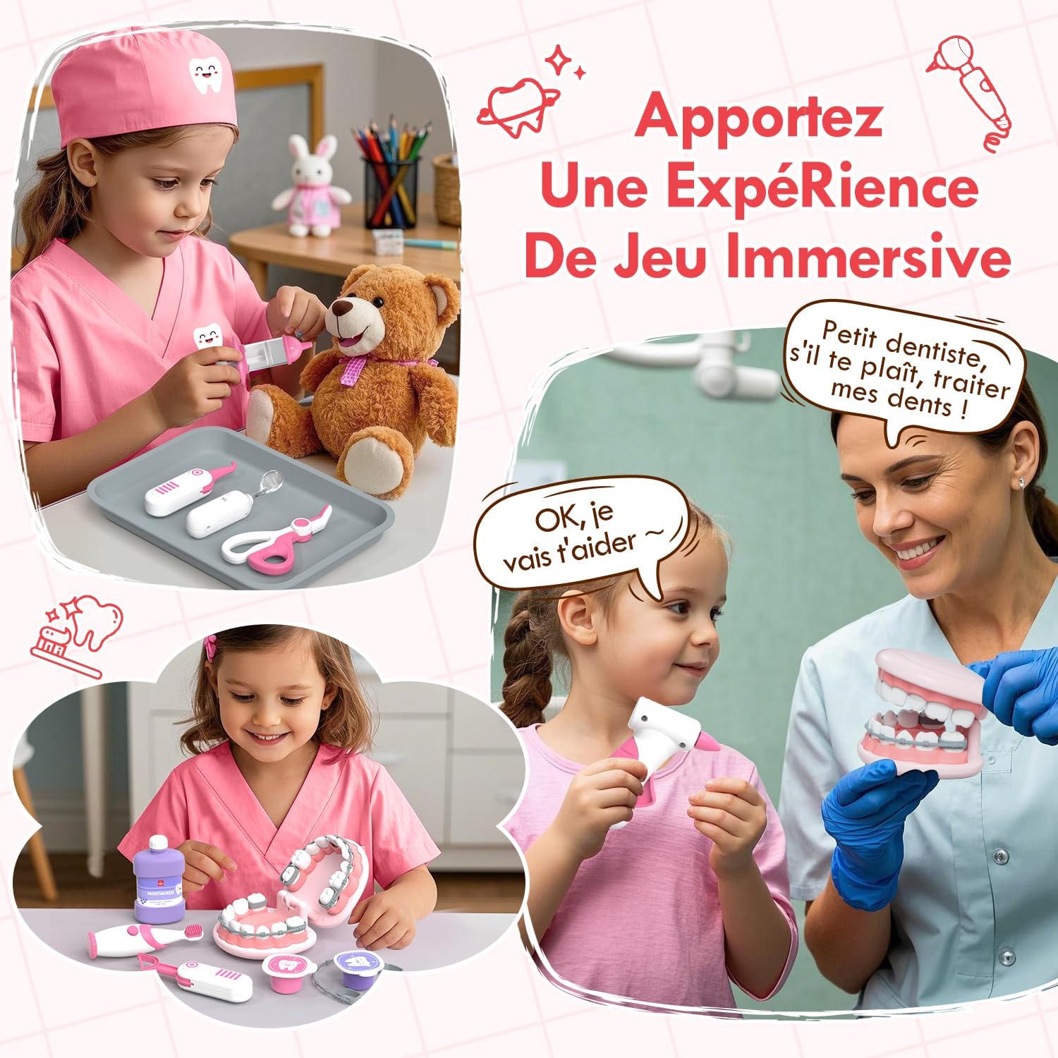 Thumbnail 6 de Lehoo Castle Malette Docteur Enfant – Kit de dentiste pour enfants (3 à 8 ans, rose)