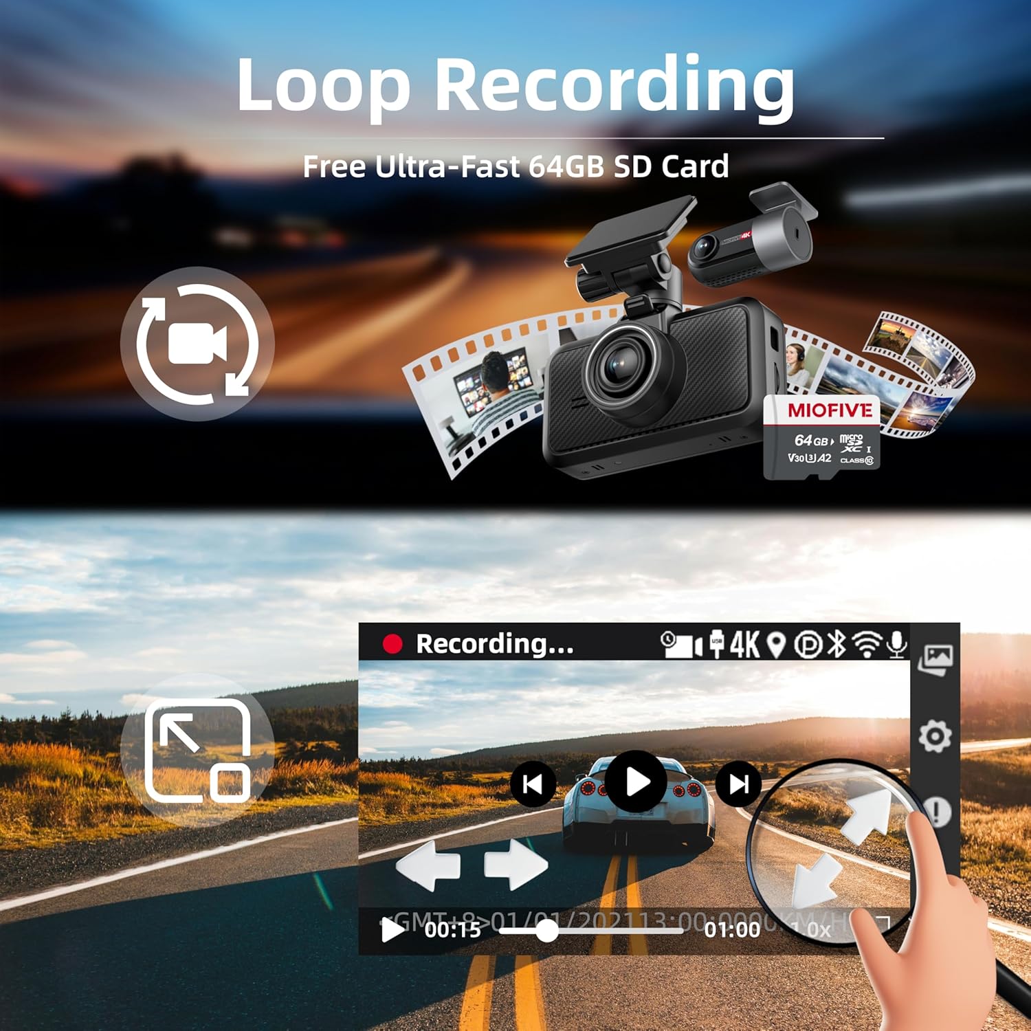 Thumbnail 6 de Miofive Dash Cam 64GB 4K Front Rear