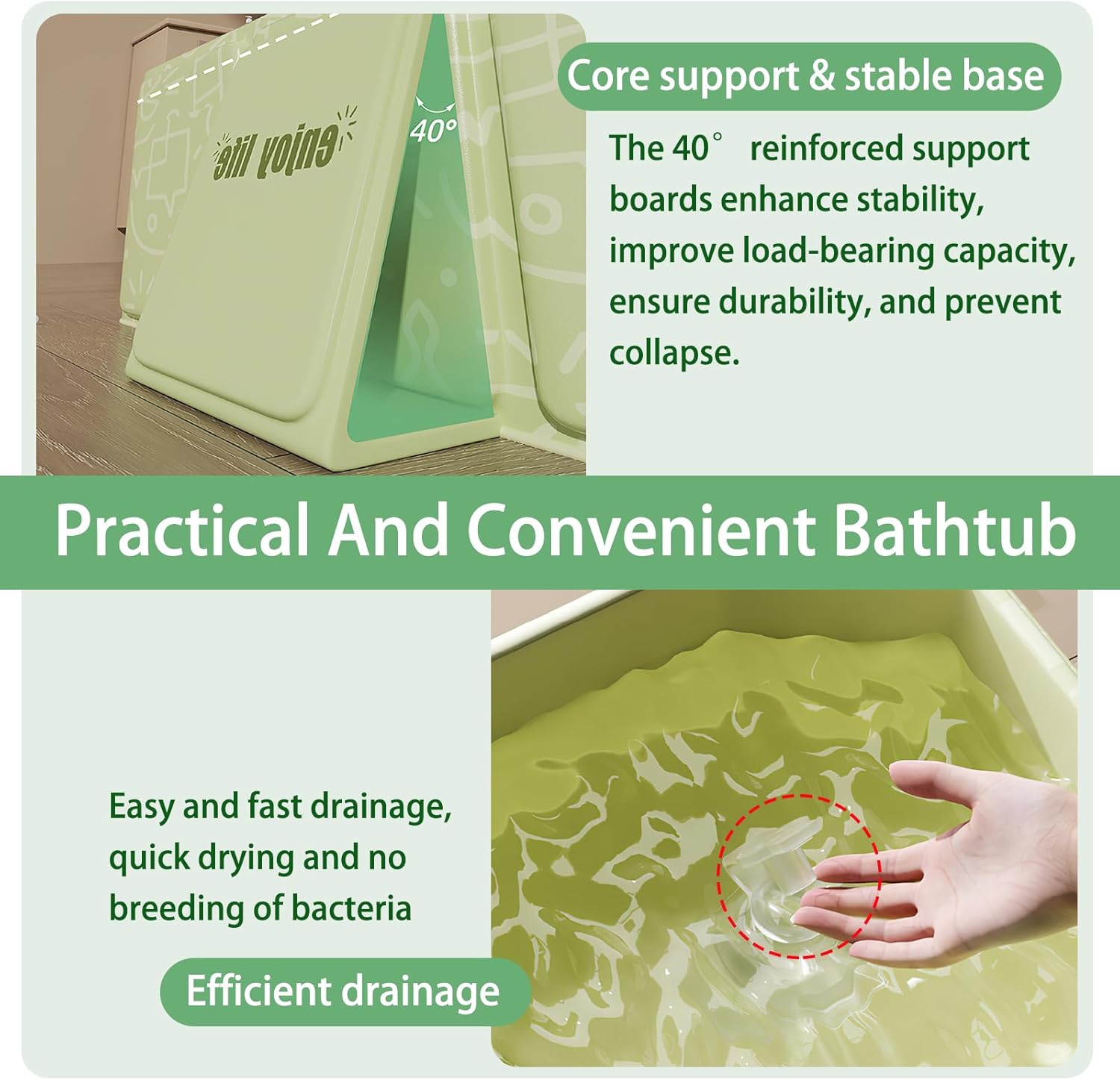 Thumbnail 4 de Vasca da bagno pieghevole per bambini 0-8 anni verde, multiuso e salvaspazio (con tappo di scolo)