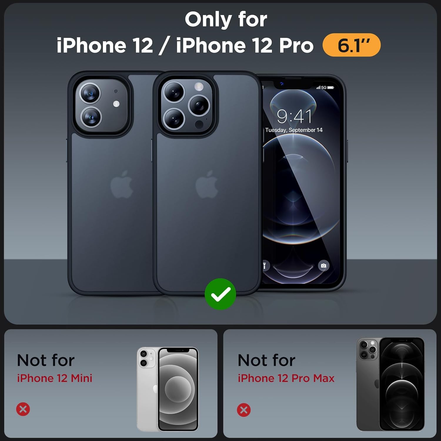 Thumbnail 1 de Miracase for iPhone 12/12 Pro Case with 2x Screen Protectors — Military-Grade Protection in Translucent Matte Black