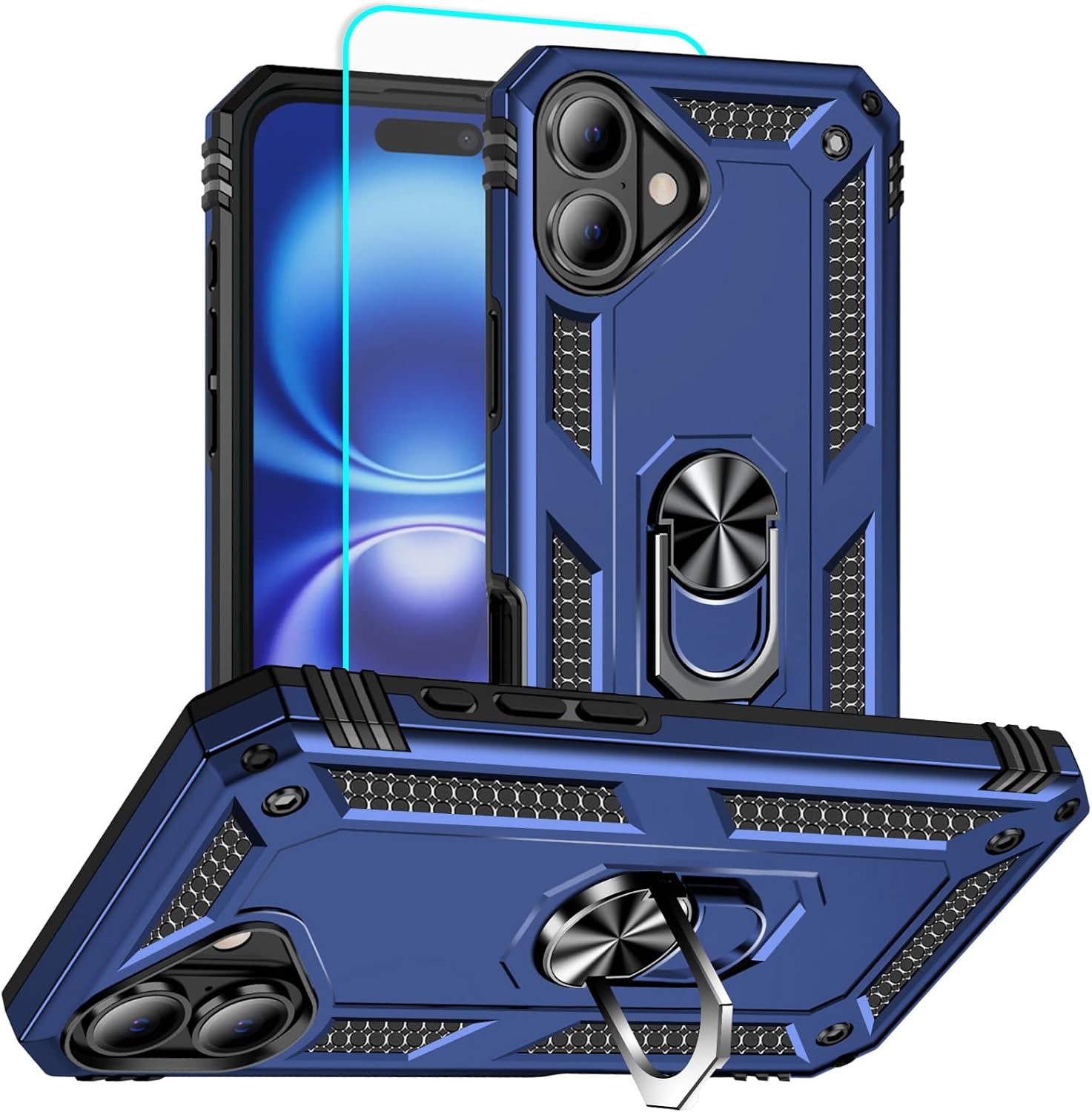 Detalle de HNHYGETE iPhone 16 Case with 360° Rotating Kickstand, Blue