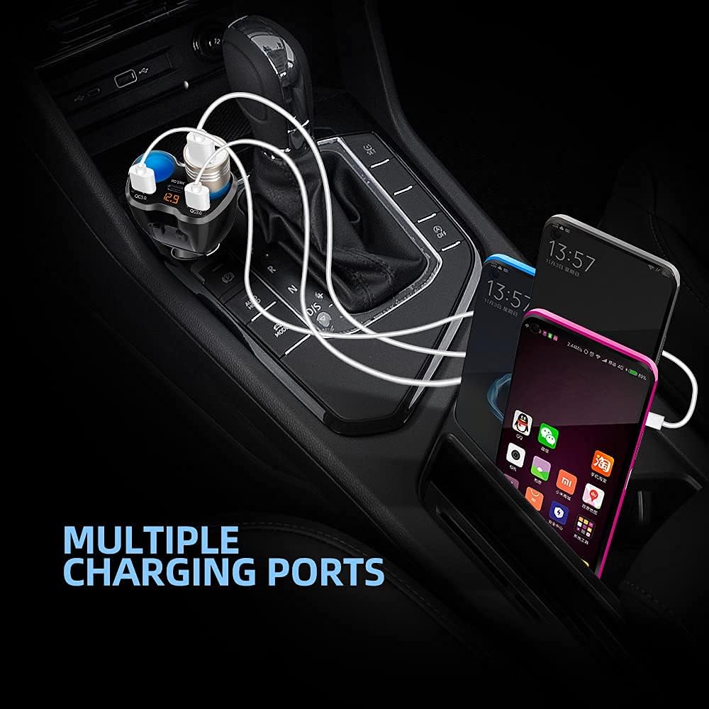 Thumbnail 2 de USB Car Charger Adapter Cigarette Lighter Splitter with QC3.0 + 20W USB-C PD and LED voltage display