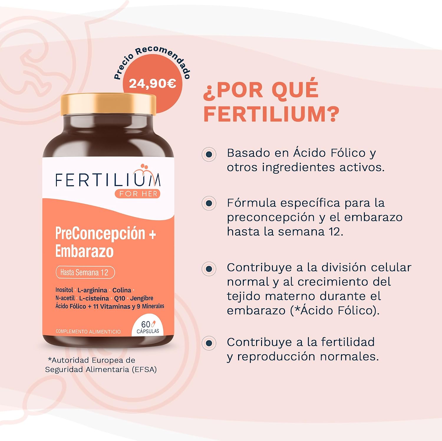 Detalle de FERTILIUM Vitaminas prenatales 60 cápsulas