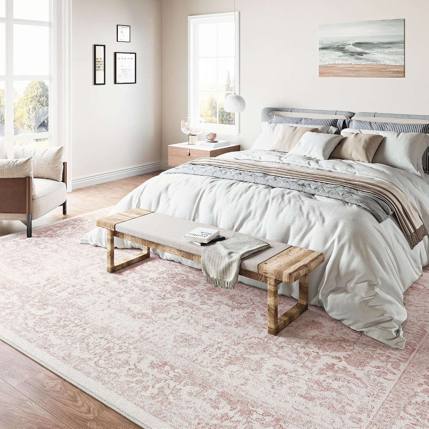 Detalle de HUGEAR Vintage Rose waschbarer Teppich 60x180 cm – rutschfest für Flur, Küche & Schlafzimmer