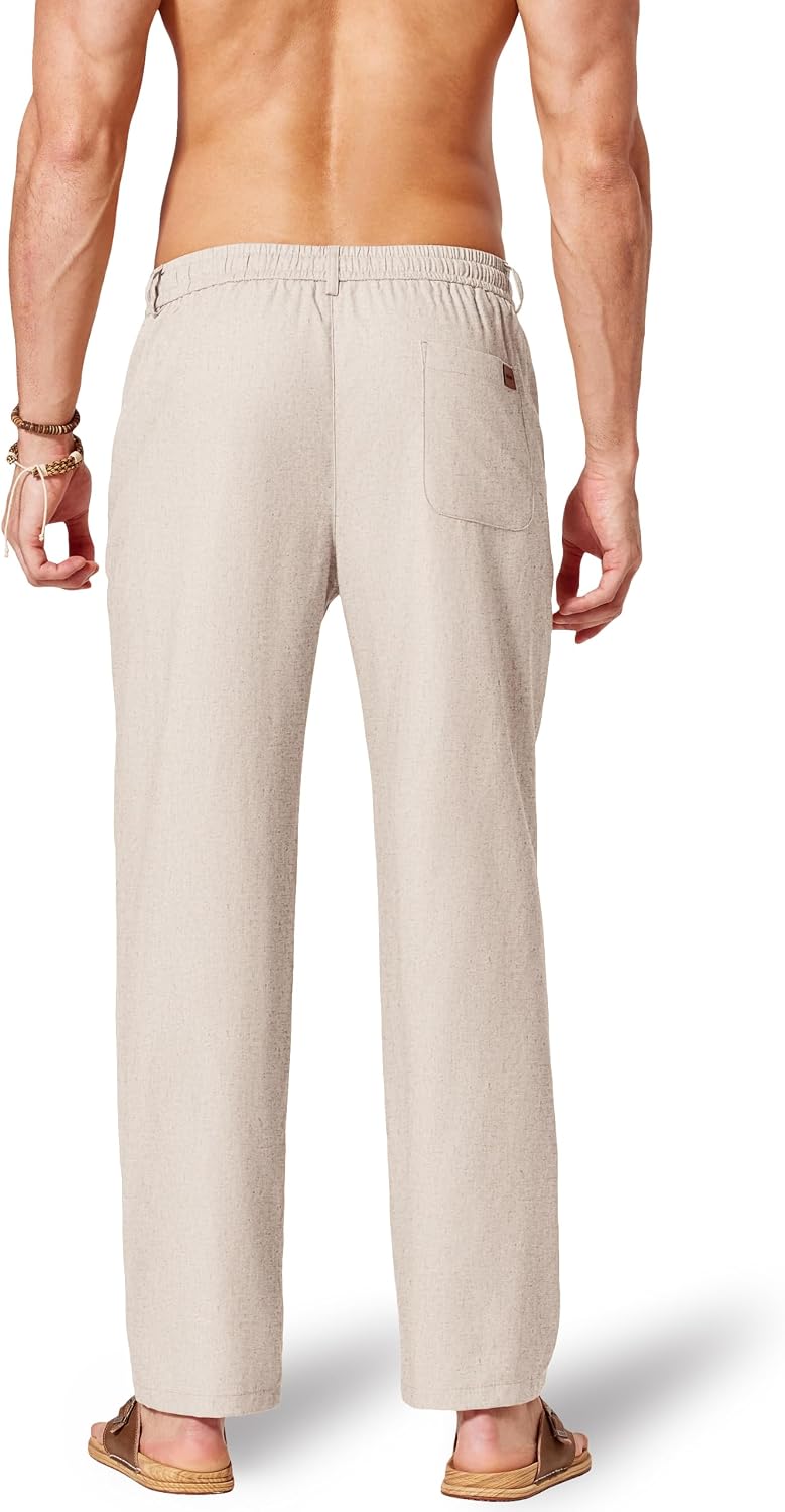 Detalle de COOFANDY Men’s Cotton Linen Pants (Loose Fit) with Drawstring Waist