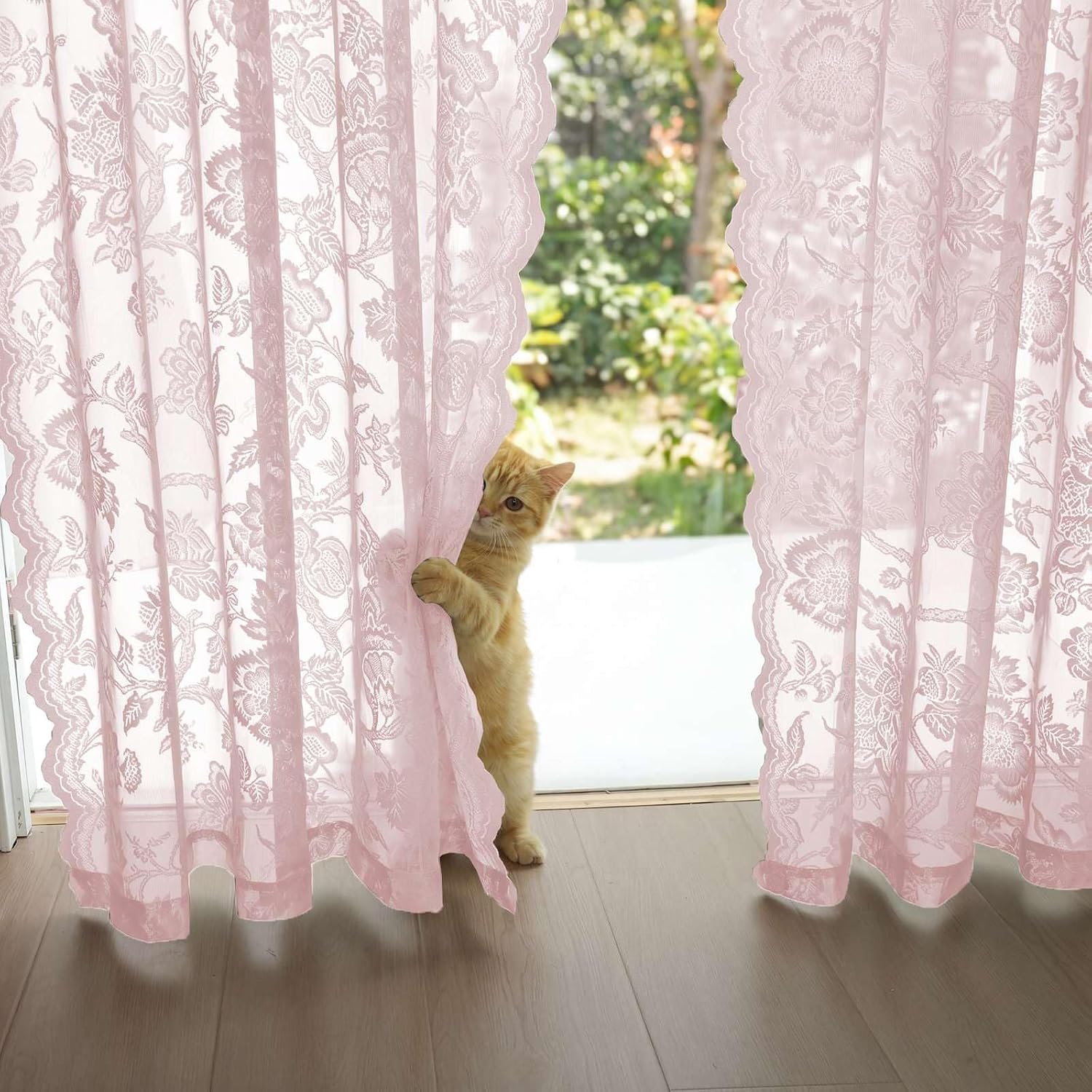 Detalle 2 de H.VERSAILTEX Light Pink Lace Curtains, 90-Inch, 2 Panels, Floral Rod Pocket