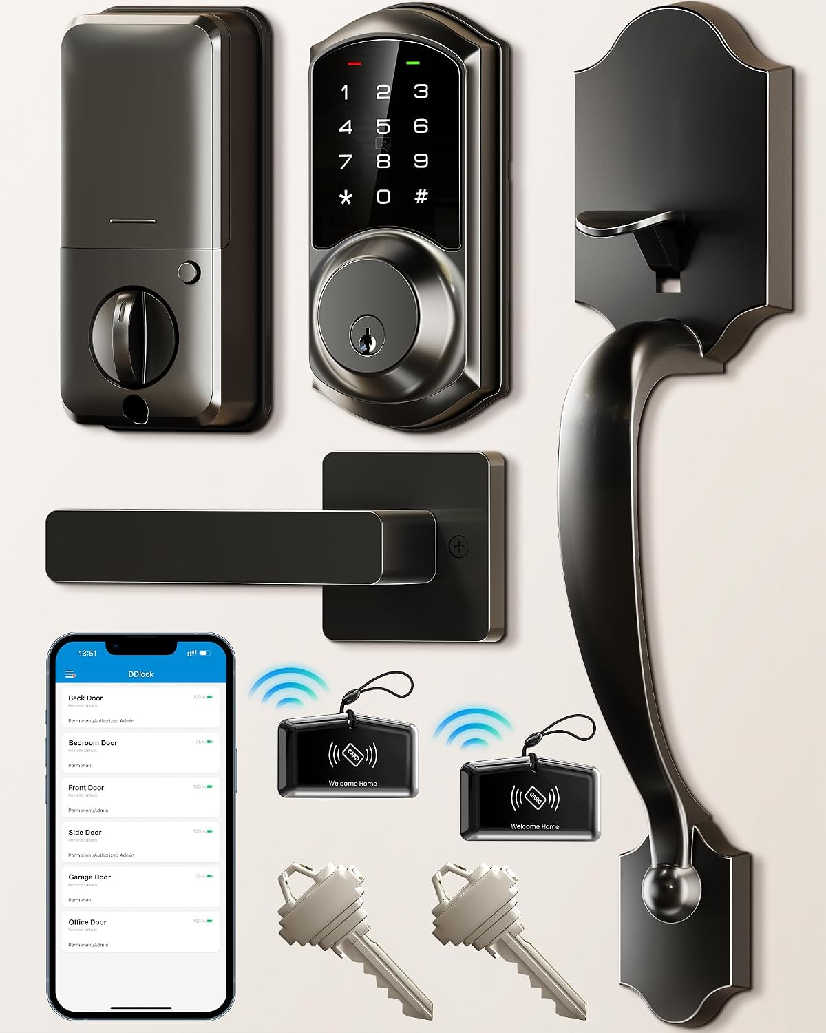 Detalle de Veise Smart Front Door Lock Handle Set Matte Black