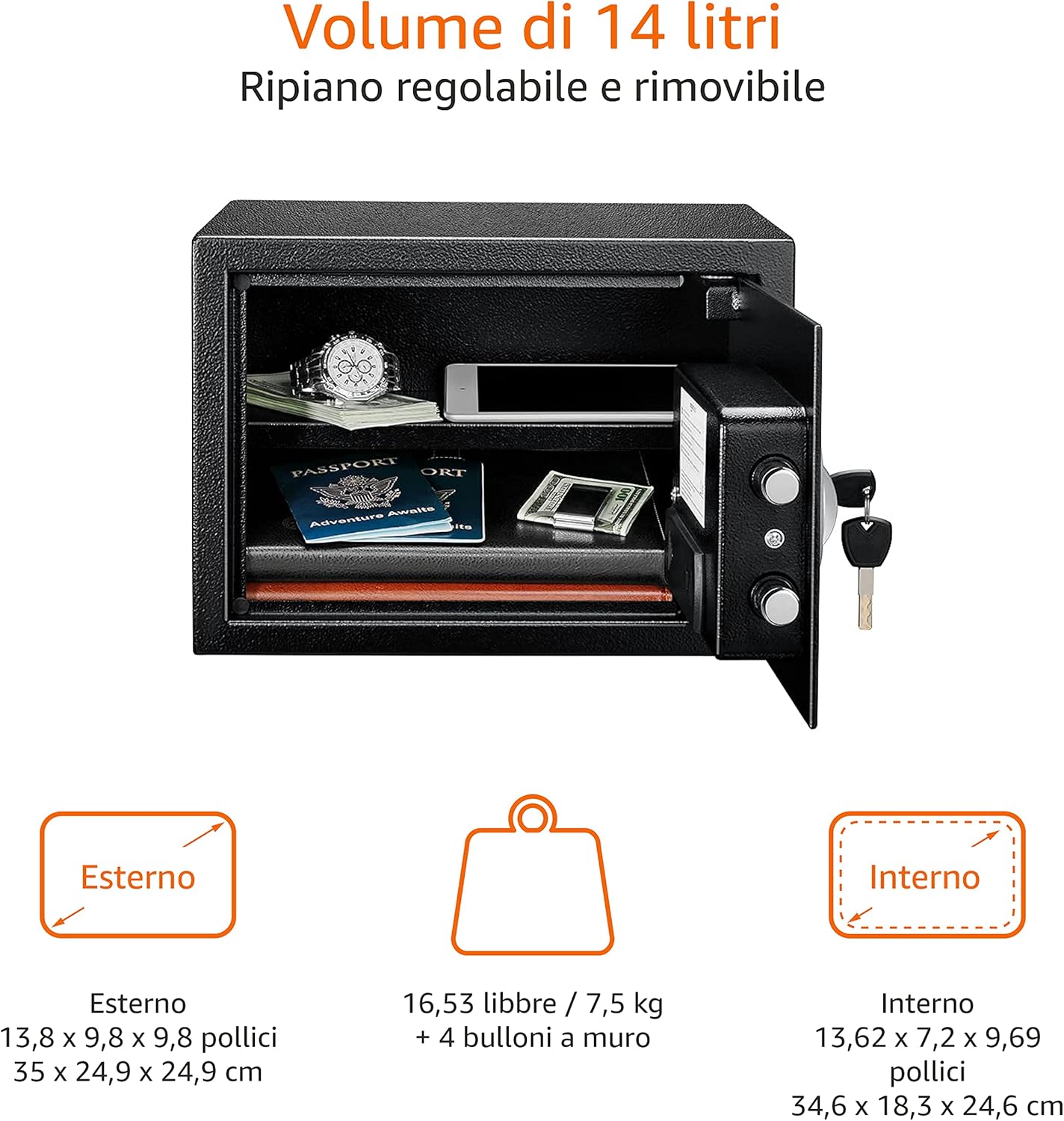 Detalle de Amazon Basics Cassaforte in Serratura con tastiera digitale da 14 L, nera (35 x 25 x 25 cm)
