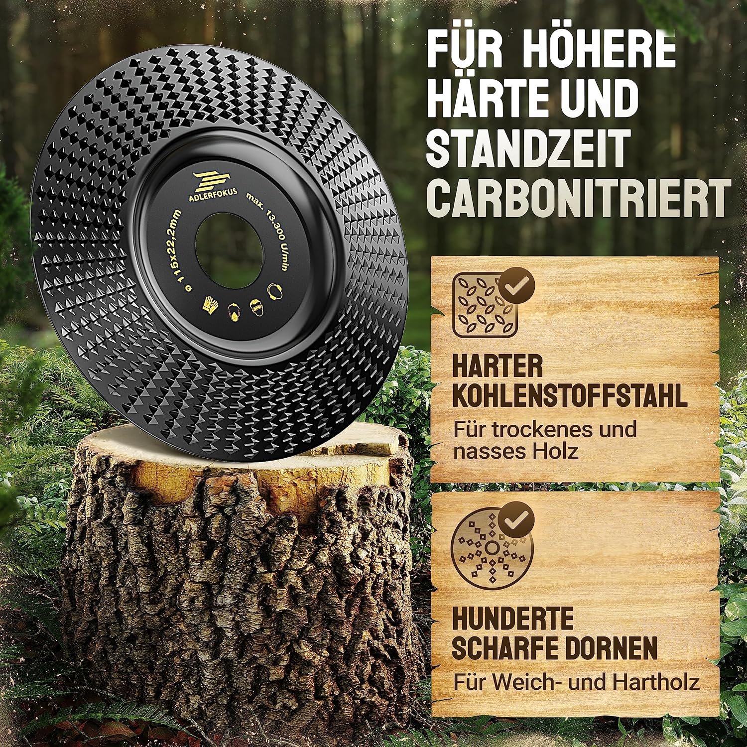 Detalle de Adlerfokus Holz-Schleifscheibe für Winkelschleifer, 115 mm – Flexscheibe mit vielen scharfen Dornen