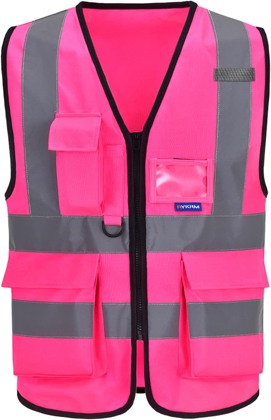 Detalle de A-SAFETY Pink Medium Reflective Safety Vest with 7 Pockets and Radio Mic Loop