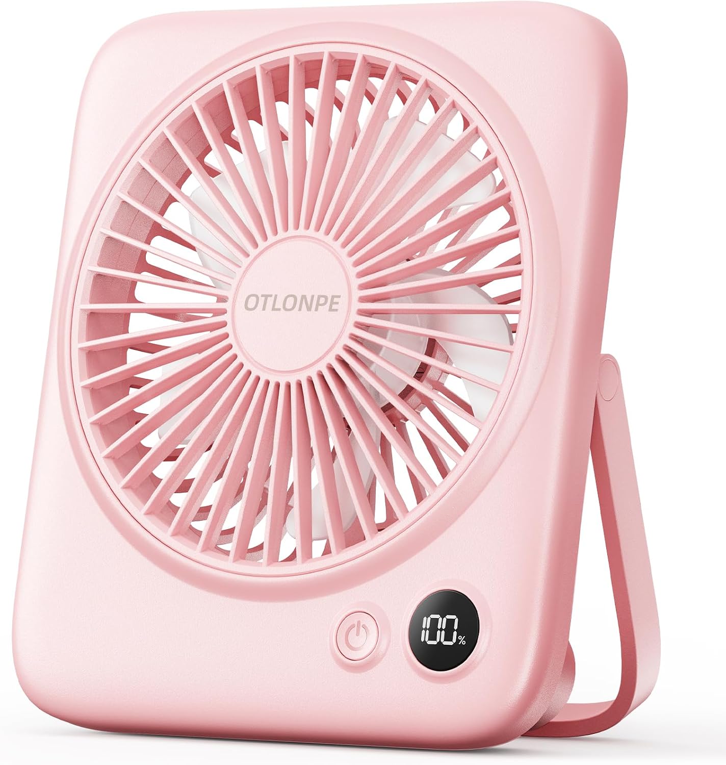 Detalle de Otlonpe S-F16A Rechargeable Desk Fan, 4-Speed, Folding, LED Display, Pink