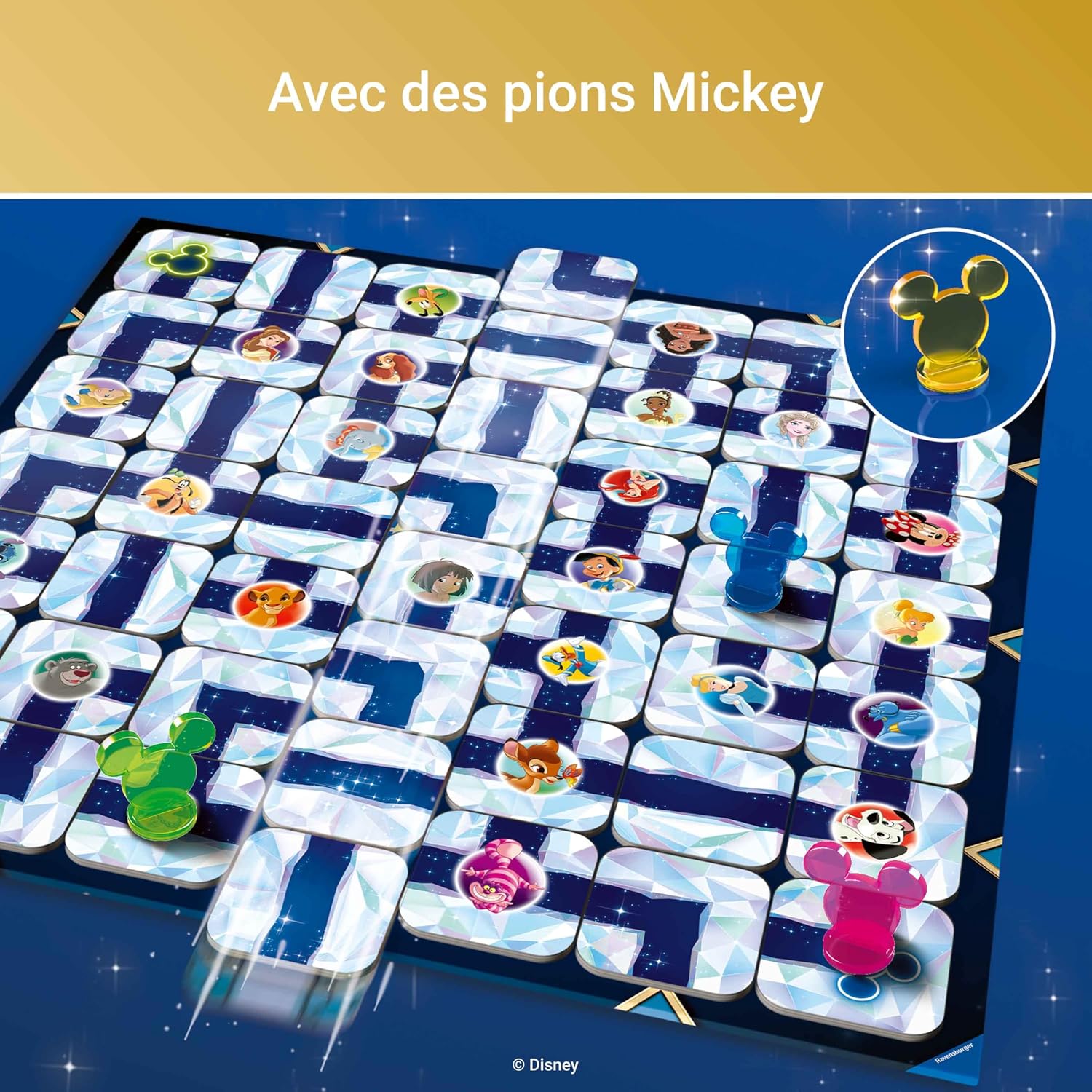 Detalle de Labyrinthe Disney 100 Ans – Édition anniversaire Ravensburger, jeu de société stratégique pour 2 à 4 joueurs