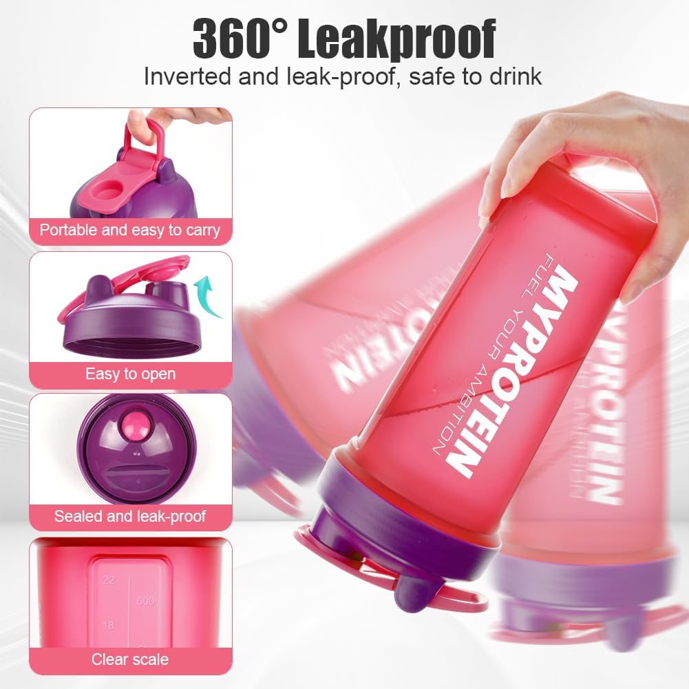 Detalle de Alaoo Protein Shaker Set (2 Stück) 700 ml, BPA-frei, 2 Mixball Edelstahl – auslaufsicher mit Messskala