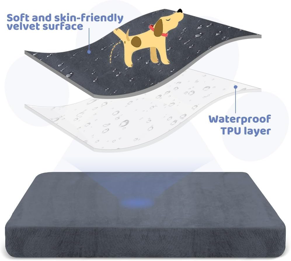 Thumbnail 3 de Housse de lit imperméable pour chien DUJUIKE en velours, doublure lavable et amovible (Gris foncé, taille S)