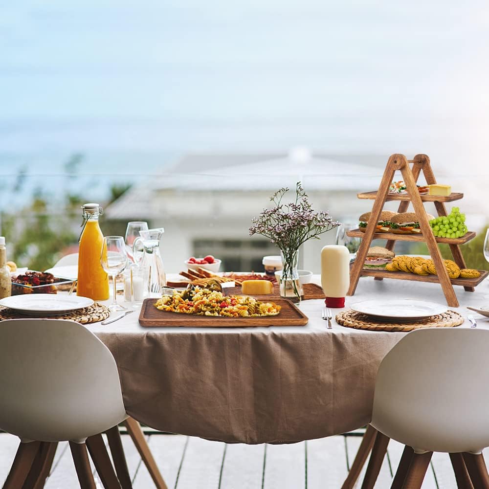 Detalle de Manspdier Wood 3-Tier Serving Tray: Rustic Rectangular Wooden Cake Stand for Parties