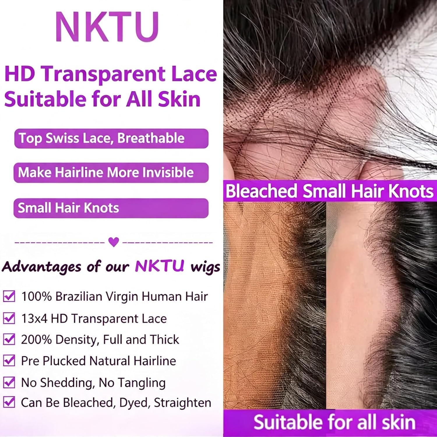 Detalle 2 de NKTU Deep Wave Lace Front Wig 180 Density