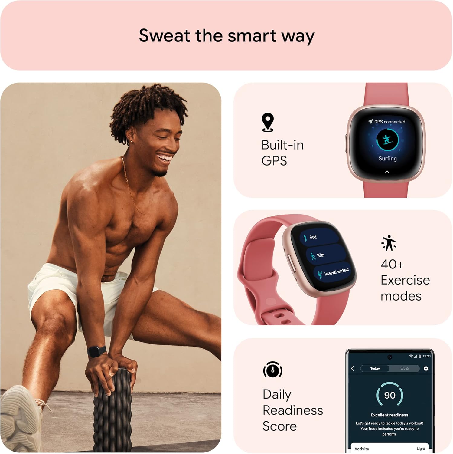 Thumbnail 1 de Fitbit Versa 4 Fitness Smartwatch with Daily Readiness, Built-in GPS, 24/7 Heart Rate (Pink Sand/Copper Rose)