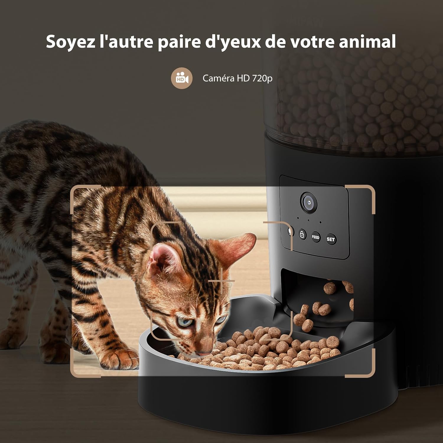 Detalle de IMIPAW automatische kattenvoerdispenser met camera, app en 3 liter