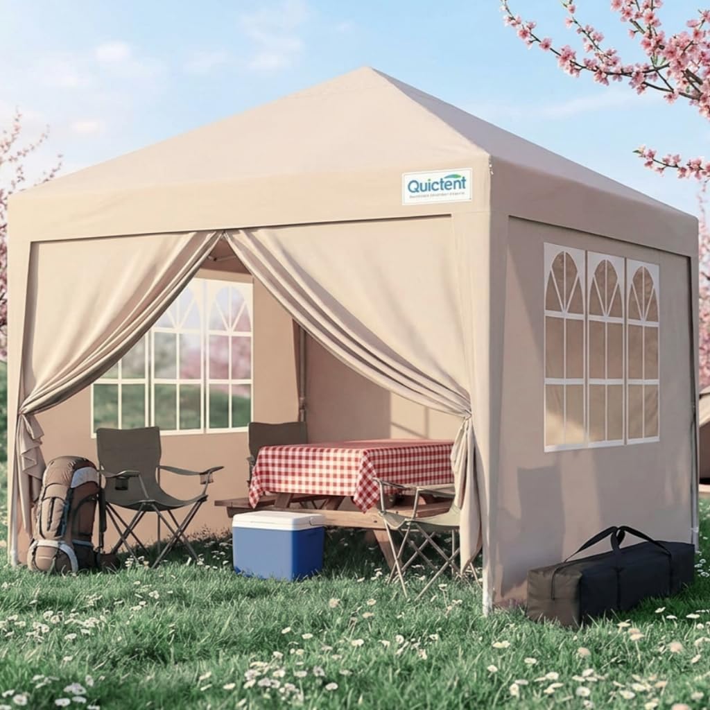 Detalle de Quictent Pavillon 3x3m mit 4 Seitenwänden – beige, wasserdicht