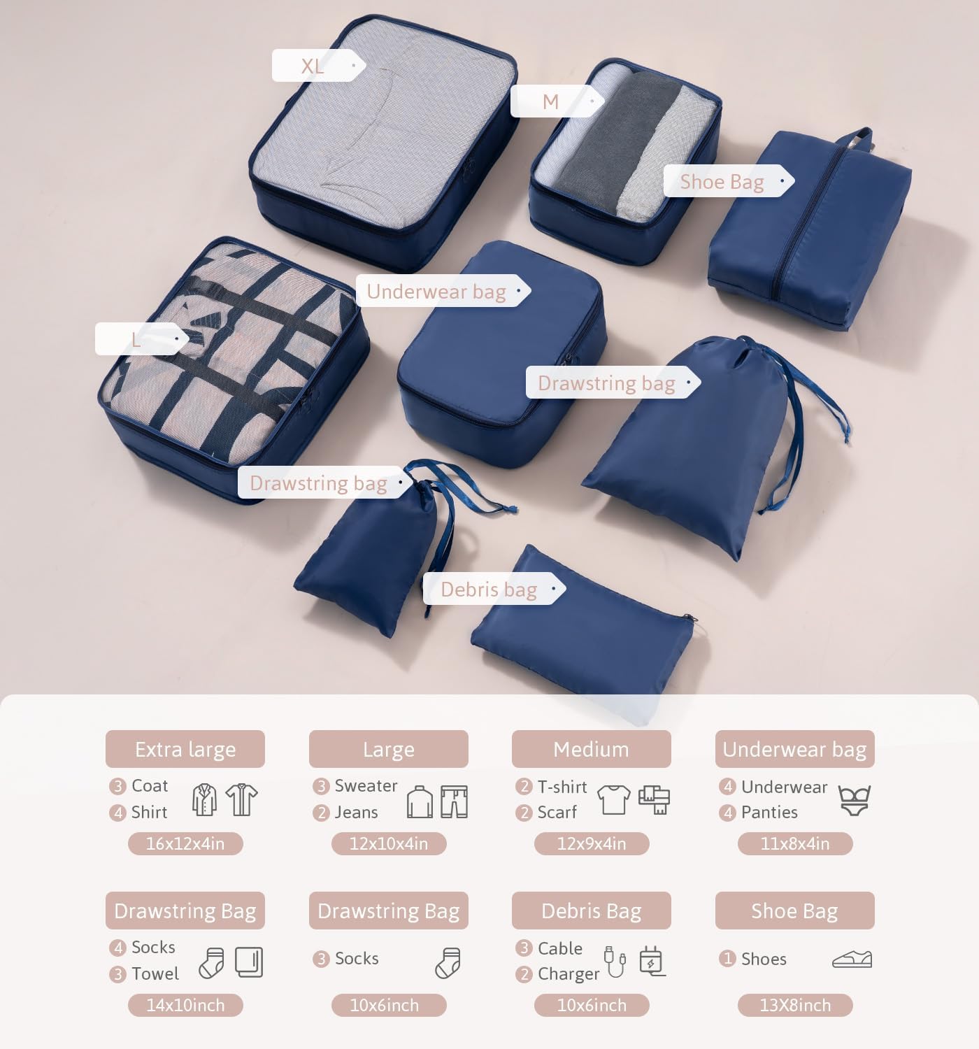 Thumbnail 5 de Meowoo Organizador de Equipaje 8 en 1 Packing Cubes