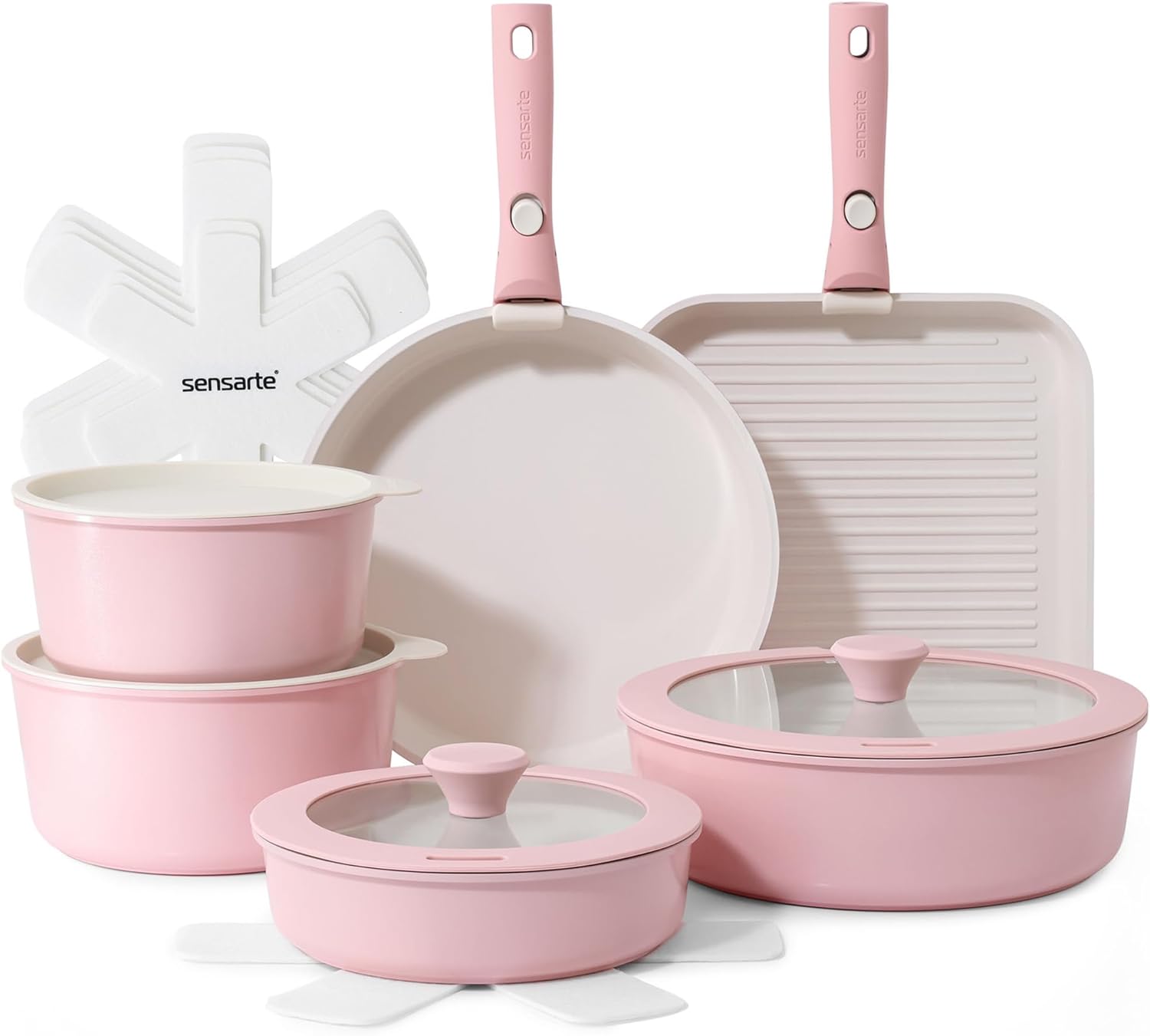 Detalle 2 de SENSARTE 17-piece ceramic nonstick cookware set with detachable handle (Almond Beige)