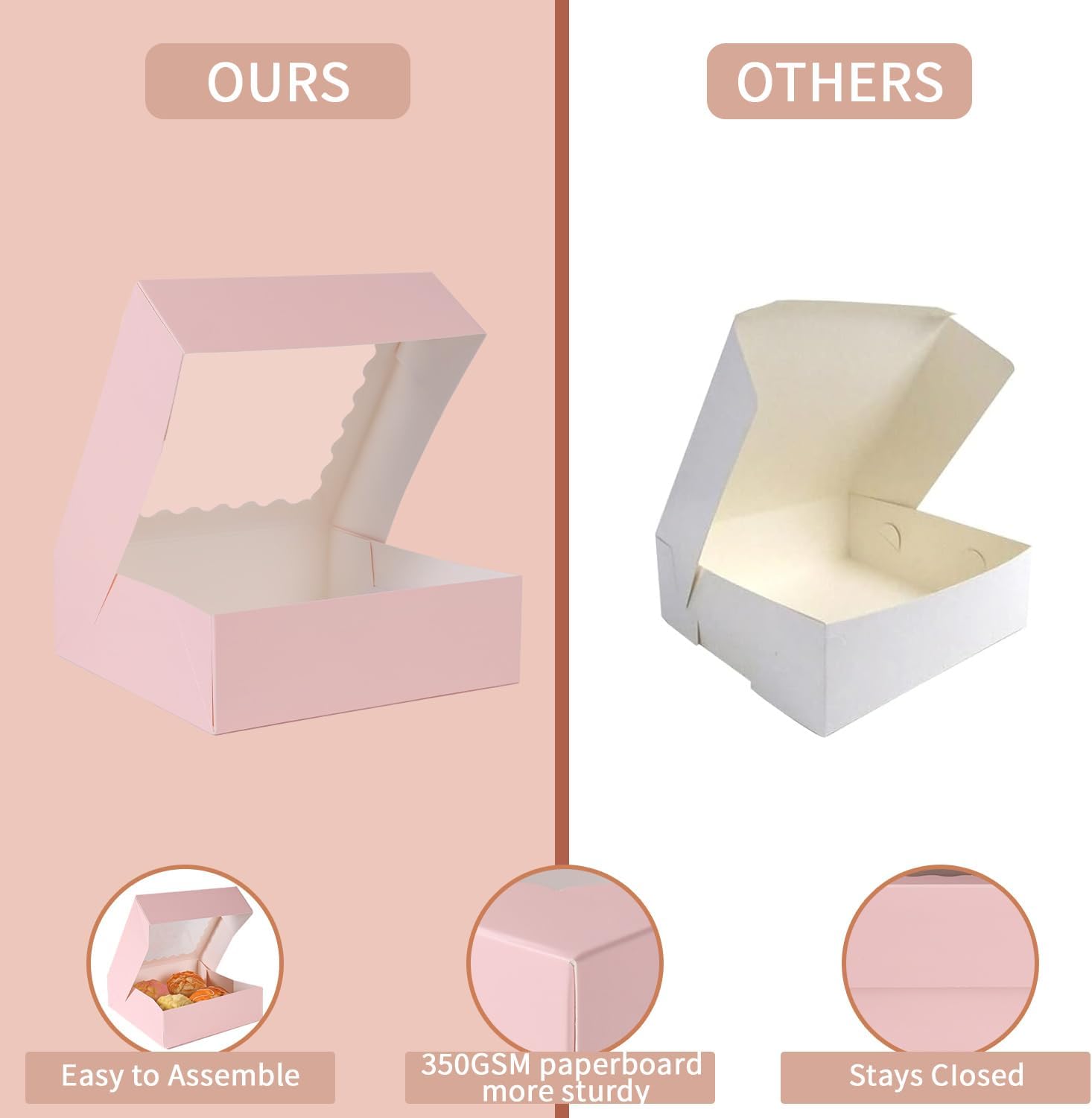 Detalle de PFAMKEER 6x6x2.5 Inch Cake Box (60 pcs) 🎂