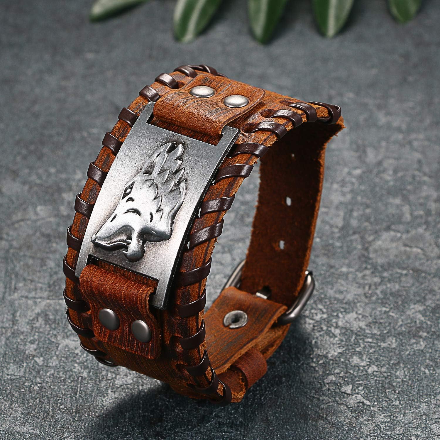 Detalle 2 de Cupimatch Herren Leder Armband Breites Wickelarmband Geflochten – Verstellbar, Braun/Schwarz