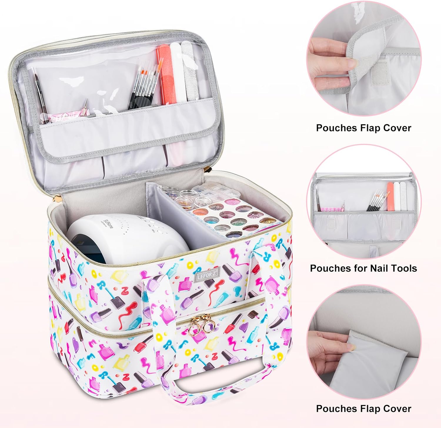 Detalle 1 de Nagellack Aufbewahrung Tasche 40 Flaschen Doppelschichtig