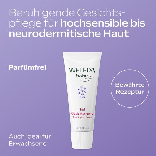 Detalle de WELEDA Bio Baby Med 3in1 Weiße Malve Gesichtscreme – sanfte Feuchtigkeit für empfindliche Haut