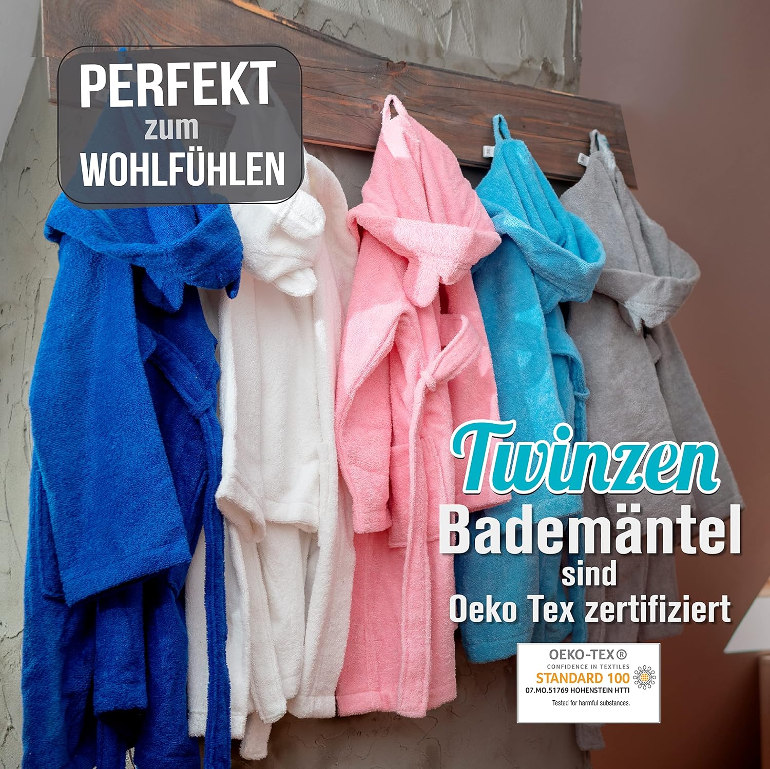 Thumbnail 6 de Twinzen Kinderbademantel aus Baumwolle – 100% Baumwollfrottee, OEKO-TEX, Kapuze mit Ohren