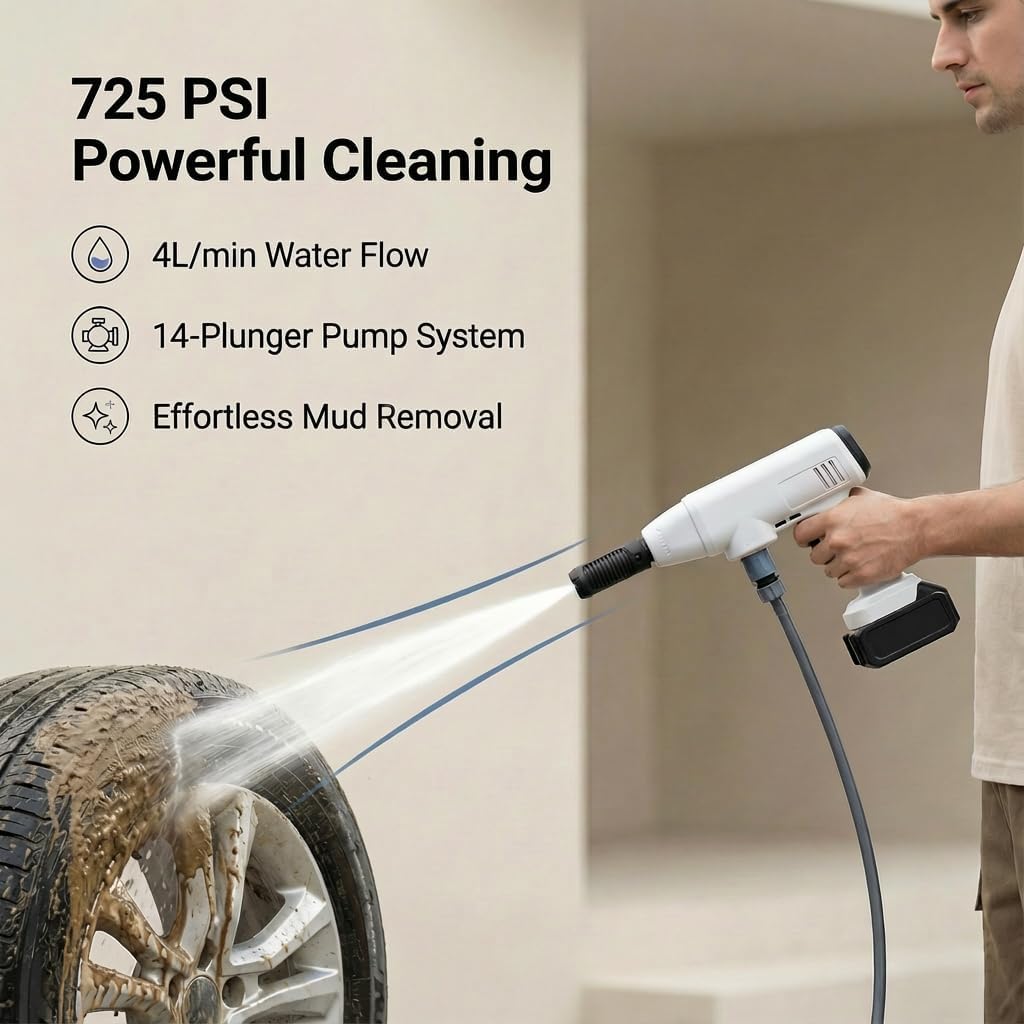 Detalle de Idropulitrice a batteria Gtremulent 21V 4.0Ah da 725 PSI con lancia schiuma e ugello ad alta pressione