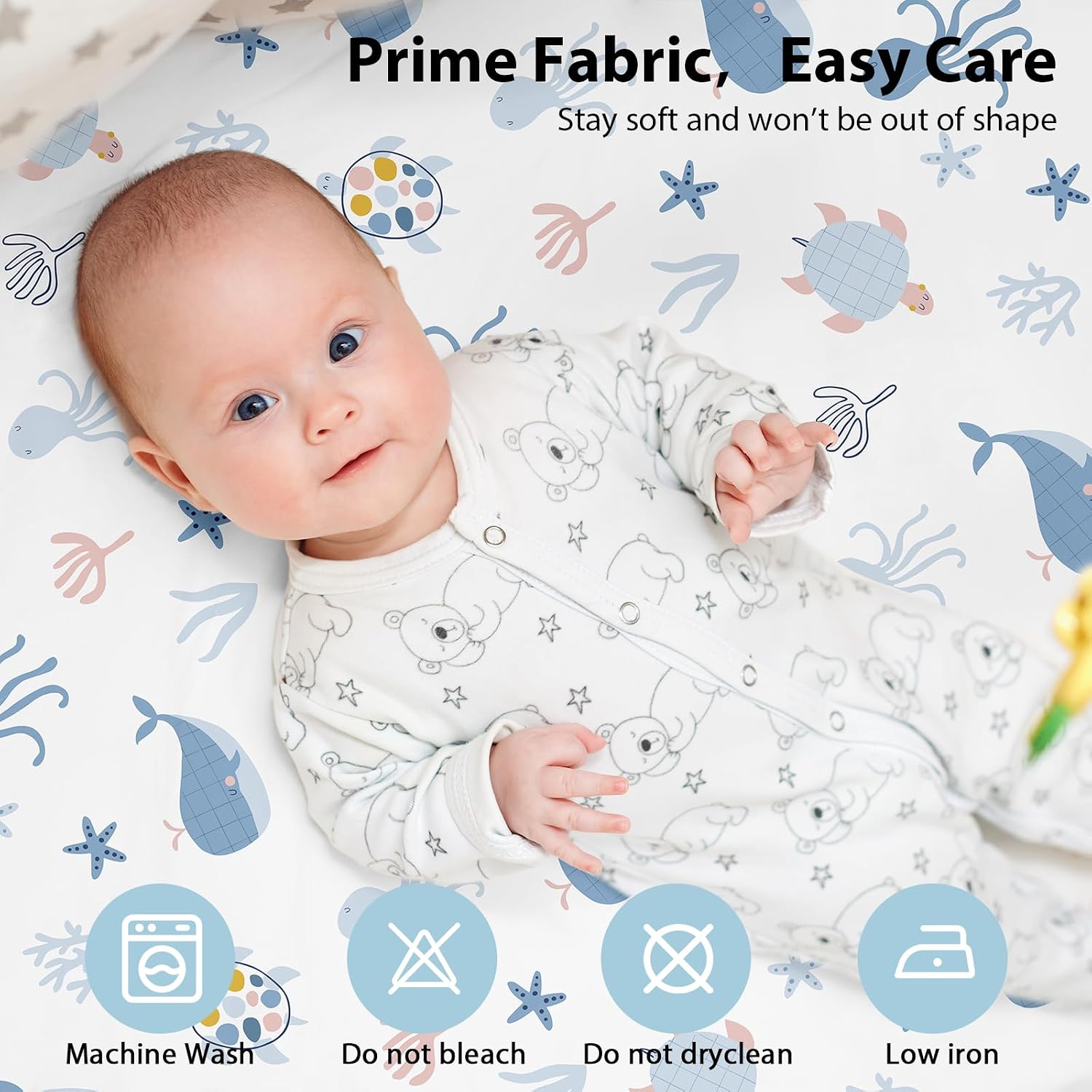 Thumbnail 6 de FIEMOL Next to Me Crib Sheets 85x51cm – 3 Pack (Blue Ocean Whale)