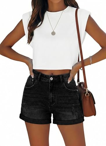 Thumbnail 4 de KISSMODA Women's Wash Denim Shorts – High Waisted Ripped Rolled Hem