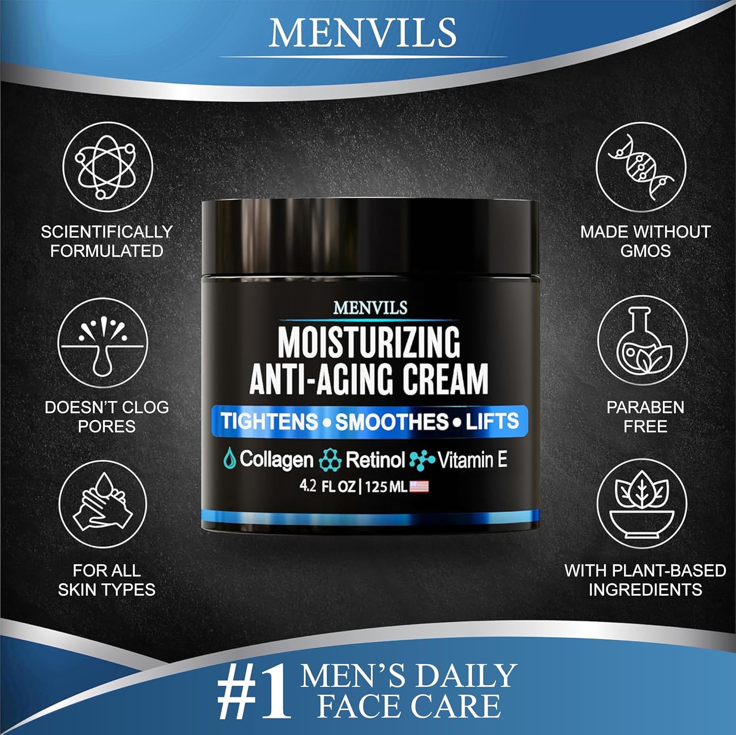 Detalle 2 de Menvils LPD44 Men’s Face Moisturizer Cream, Retinol, Collagen & Peptides, 4.2 oz