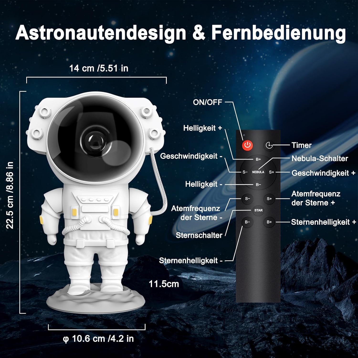 Detalle de Nigecue Astronauten LED Sternenhimmel-Projektor mit Fernbedienung – beruhigender Sternenhimmel für Schlafzimmer und Homekino
