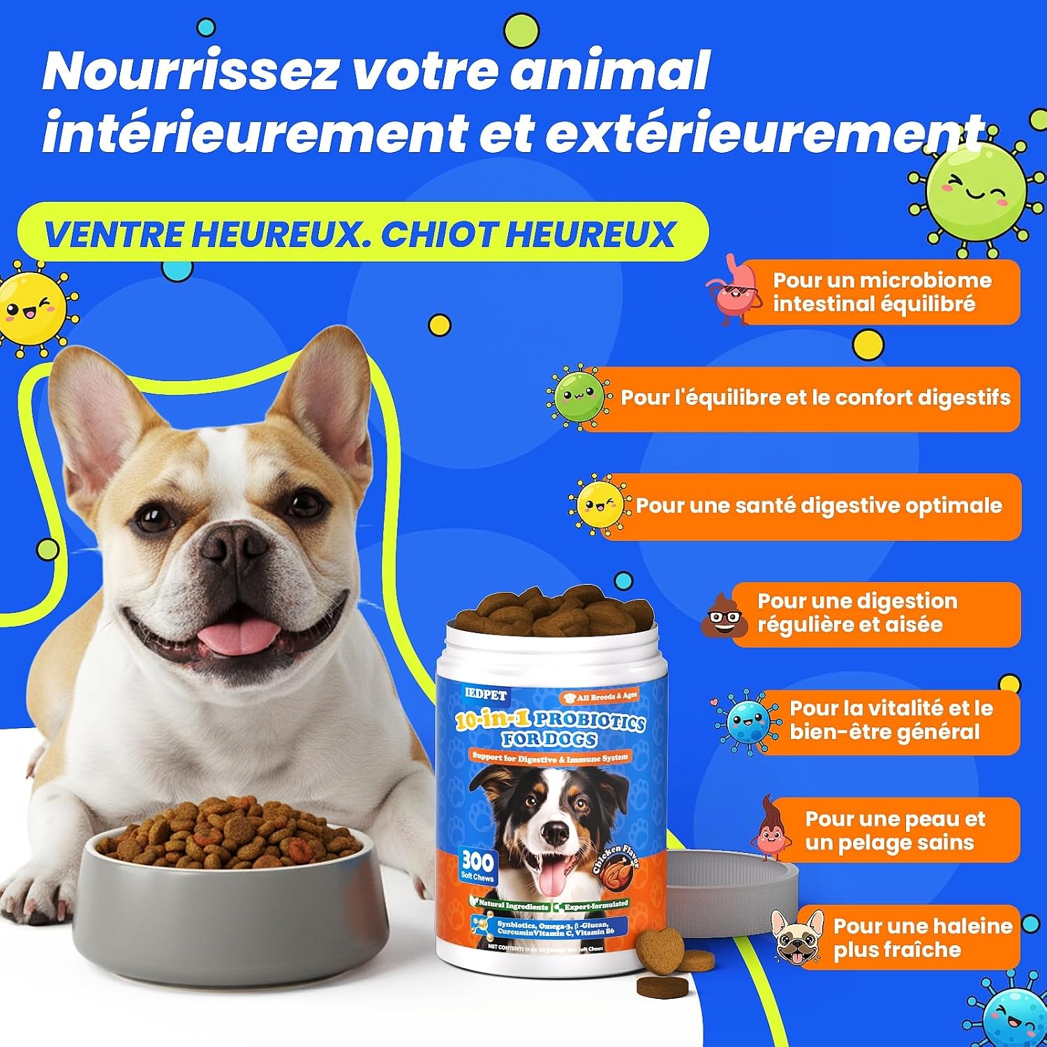 Detalle de IEDPET probiotique chien, probiotica voor honden met prebiotica, 500 g
