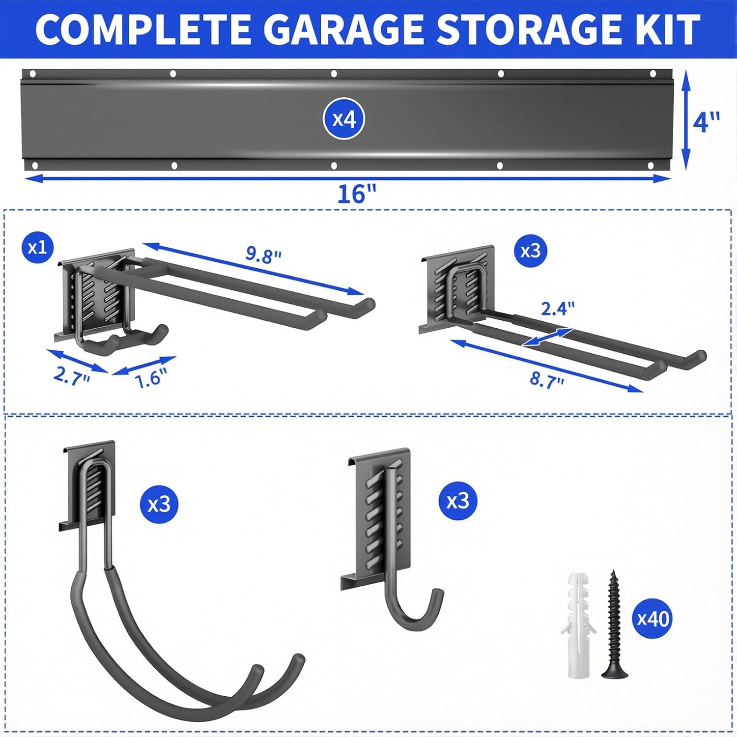 Thumbnail 6 de CRXCRC-003 64-Inch Wall-Mount Tool Organizer with 10 Adjustable Hooks