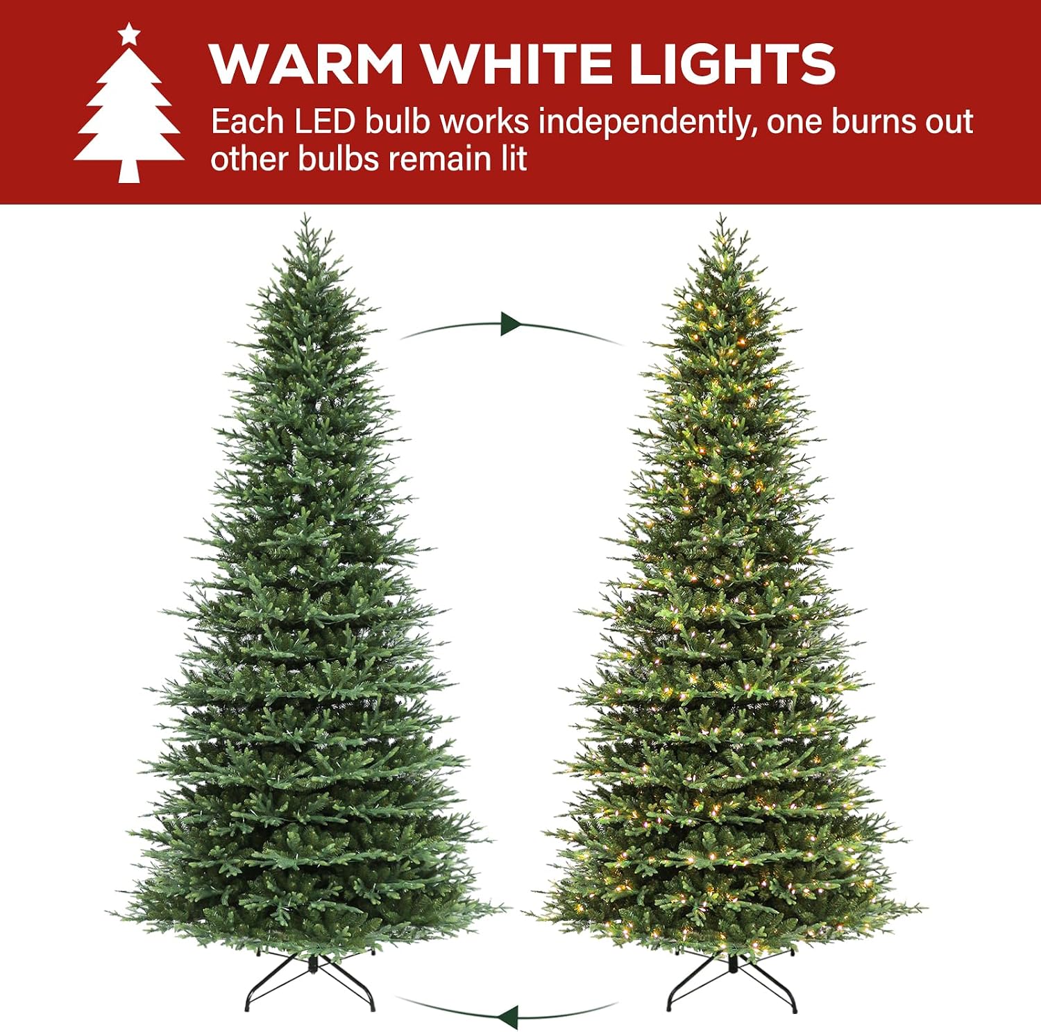 Detalle 1 de Hykolity 12 ft Prelit Artificial Christmas Tree, 850 Warm White LEDs, 8,165 Tips