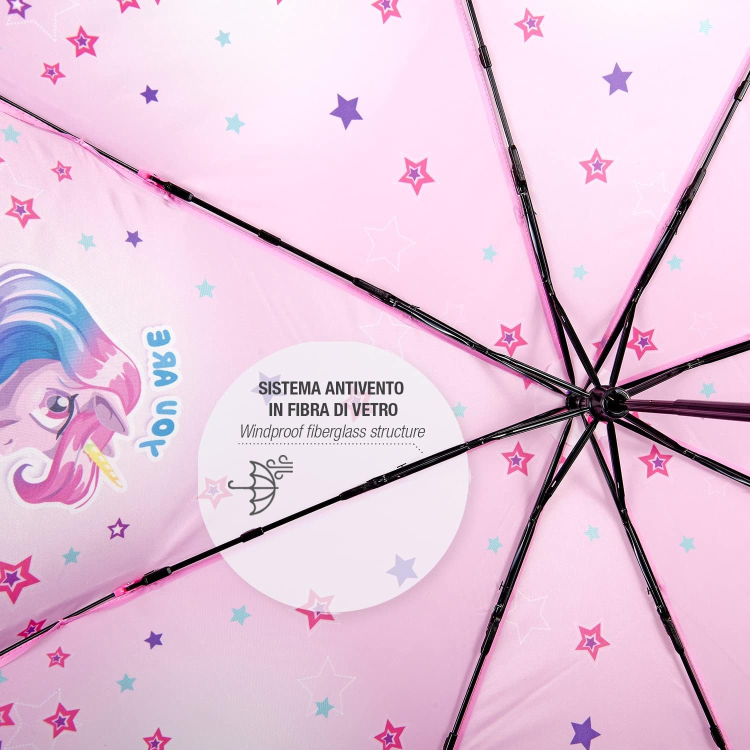 Thumbnail 5 de Ombrello pieghevole rosa con unicorno per bambina, portatile e antivento (diametro 91 cm)