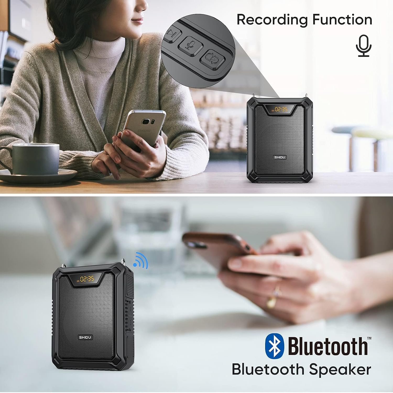 Detalle 1 de SHIDU M1000 30W Voice Amplifier with Bluetooth and IPX6 Protection