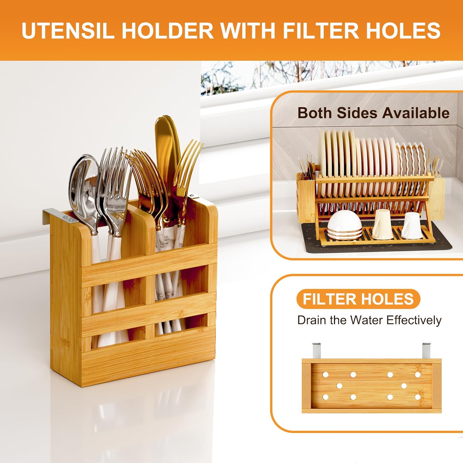 Thumbnail 2 de Greenual Bamboo Dish Drying Rack with Utensil Holder, 3-Tier Collapsible Counter Drying Station