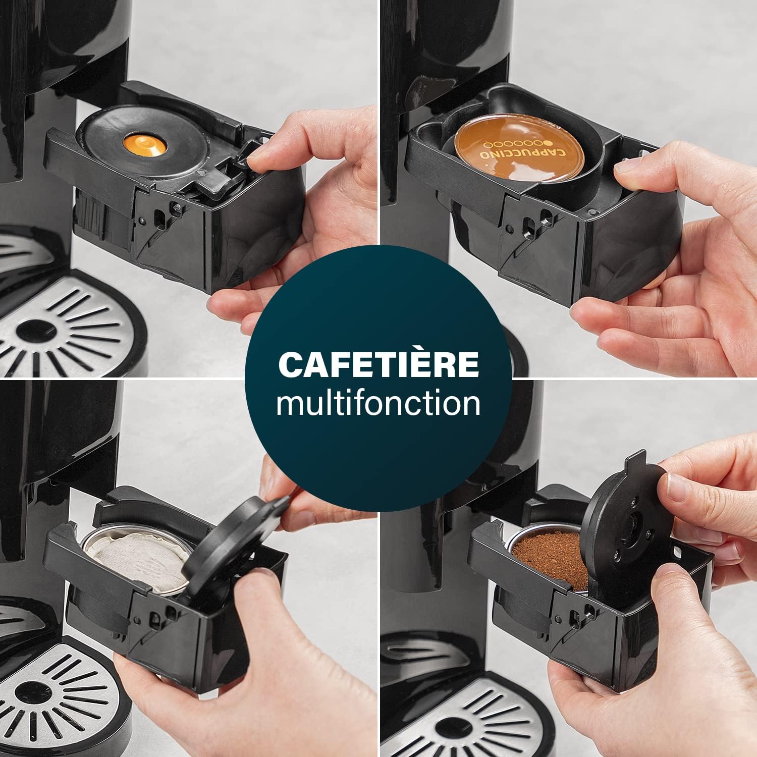 Detalle de Princess Machine à café multi-capsules 4 en 1 – 800 ml, 1450 W, Noir et argent