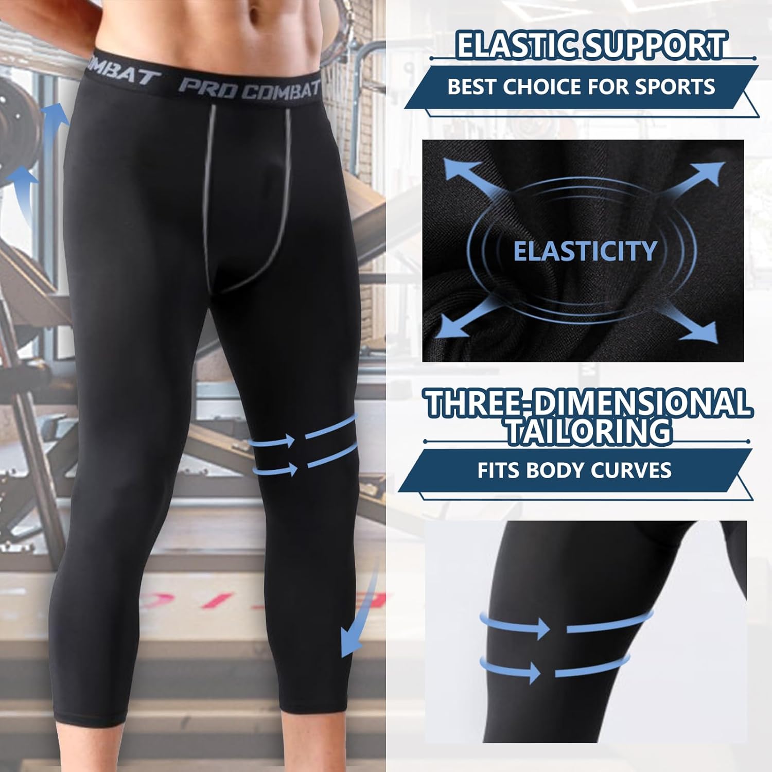 Thumbnail 2 de HULG Kompressionshose Herren – 3/4 Sport-Leggings für Training, Laufen und Freizeit
