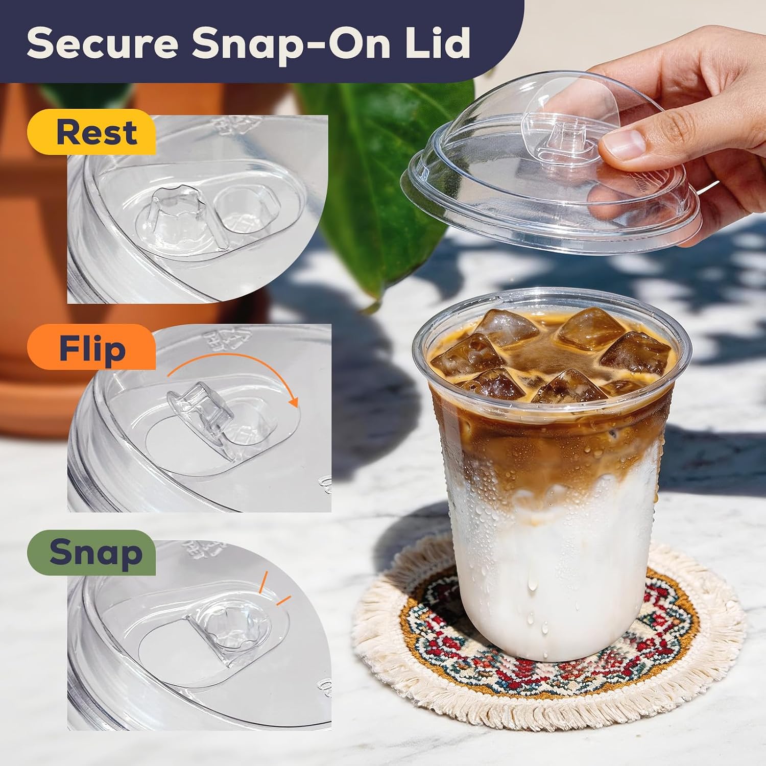 Thumbnail 3 de Fit Meal Prep 100 Pack 16 oz Round Bottom Clear Plastic Cups with Strawless Sip Lids