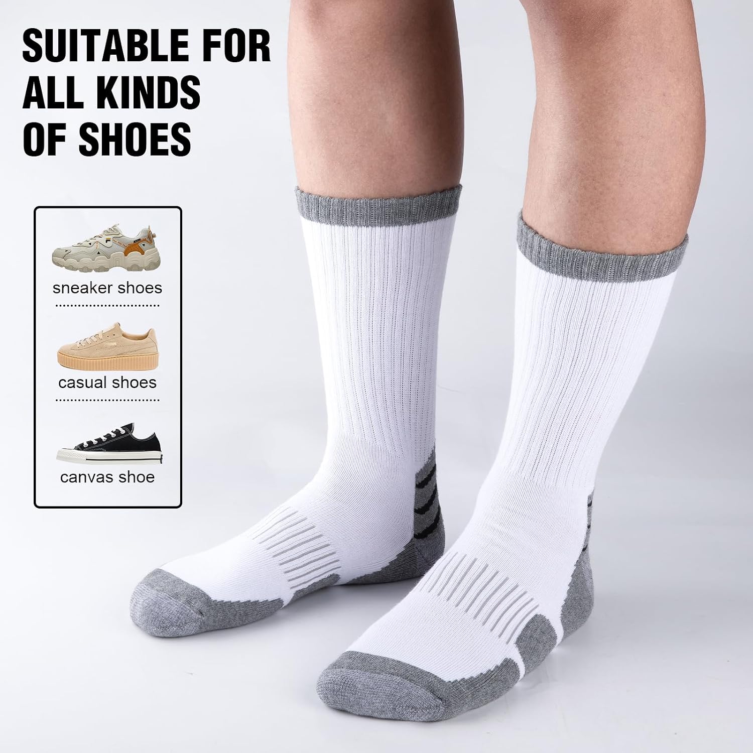Detalle 2 de COOVAN Men's Cotton Crew Socks, 6 Pairs, Cushioned and Moisture-Wicking
